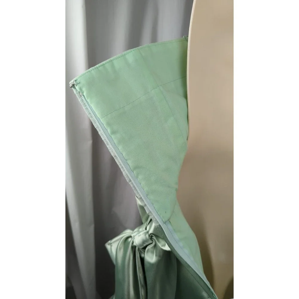 Vintage 50s Tulle Prom Dress Seafoam Green Satin Silk Halter Ruched Mint XXS XS - Picture 12 of 13